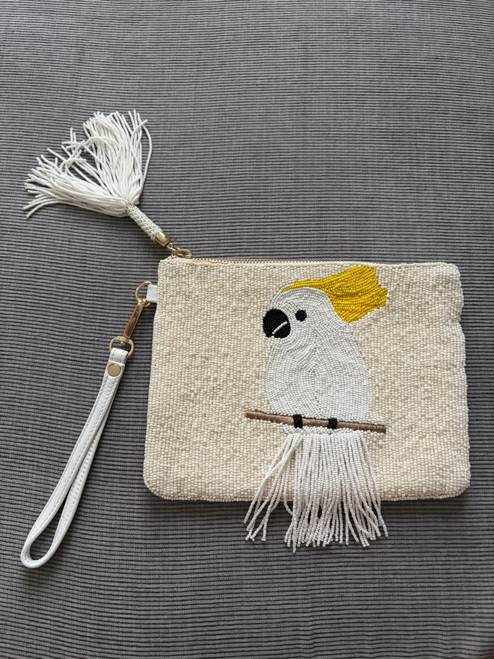 Chico's Beaded Cockatoo Wristlet - Cream, White, Yellow